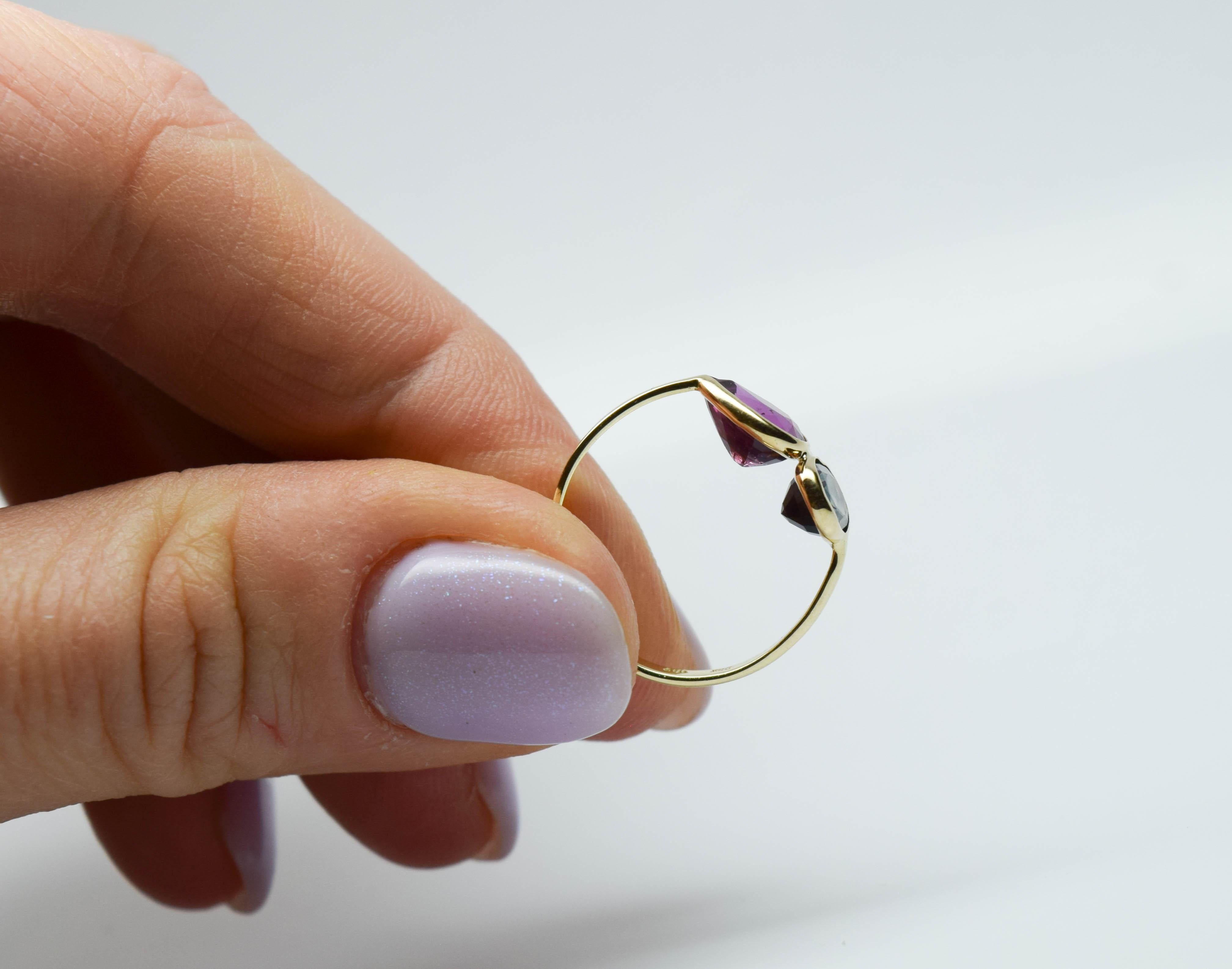 Moi Et Toi Sapphire ring 14KT gold open concept rare designer ring 3