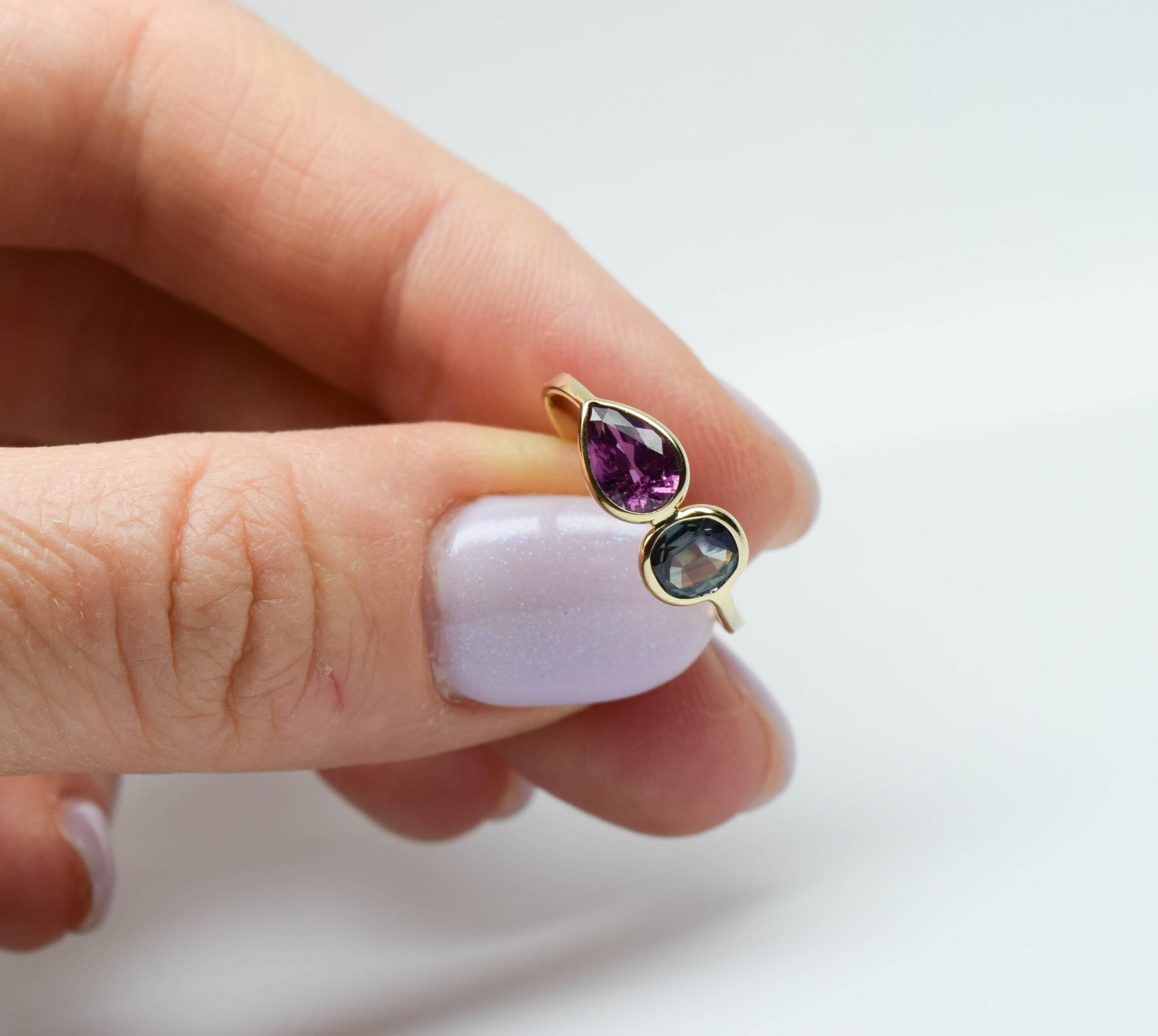 Moi Et Toi Sapphire ring 14KT gold open concept rare designer ring 4