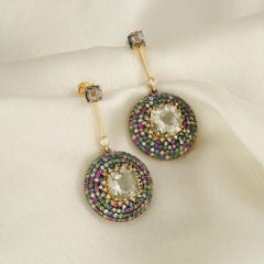 Moi Felix Gold Diamond Sapphire Ruby and Peridot Statement Earrings