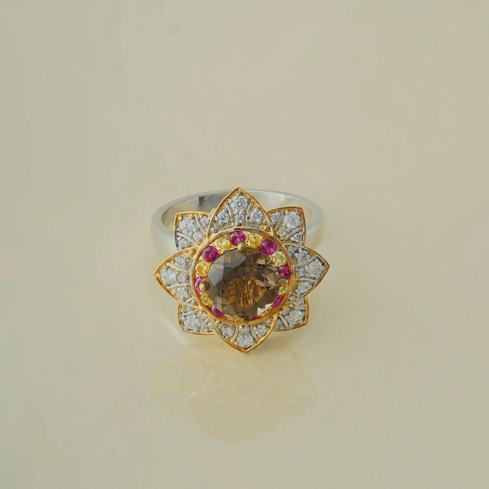 For Sale:  Moi Florence Gold Ruby Yellow Sapphire Smoky Quartz and Diamond Ring 3