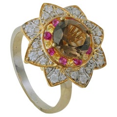 Moi Florence Ring aus Gold mit Rubin, gelbem Saphir, Rauchquarz und Diamant