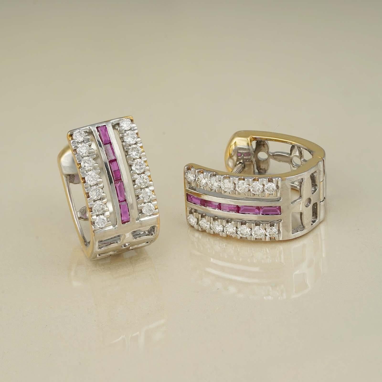 Brilliant Cut Moi Freida Gold Ruby and Diamond Clip Earrings For Sale