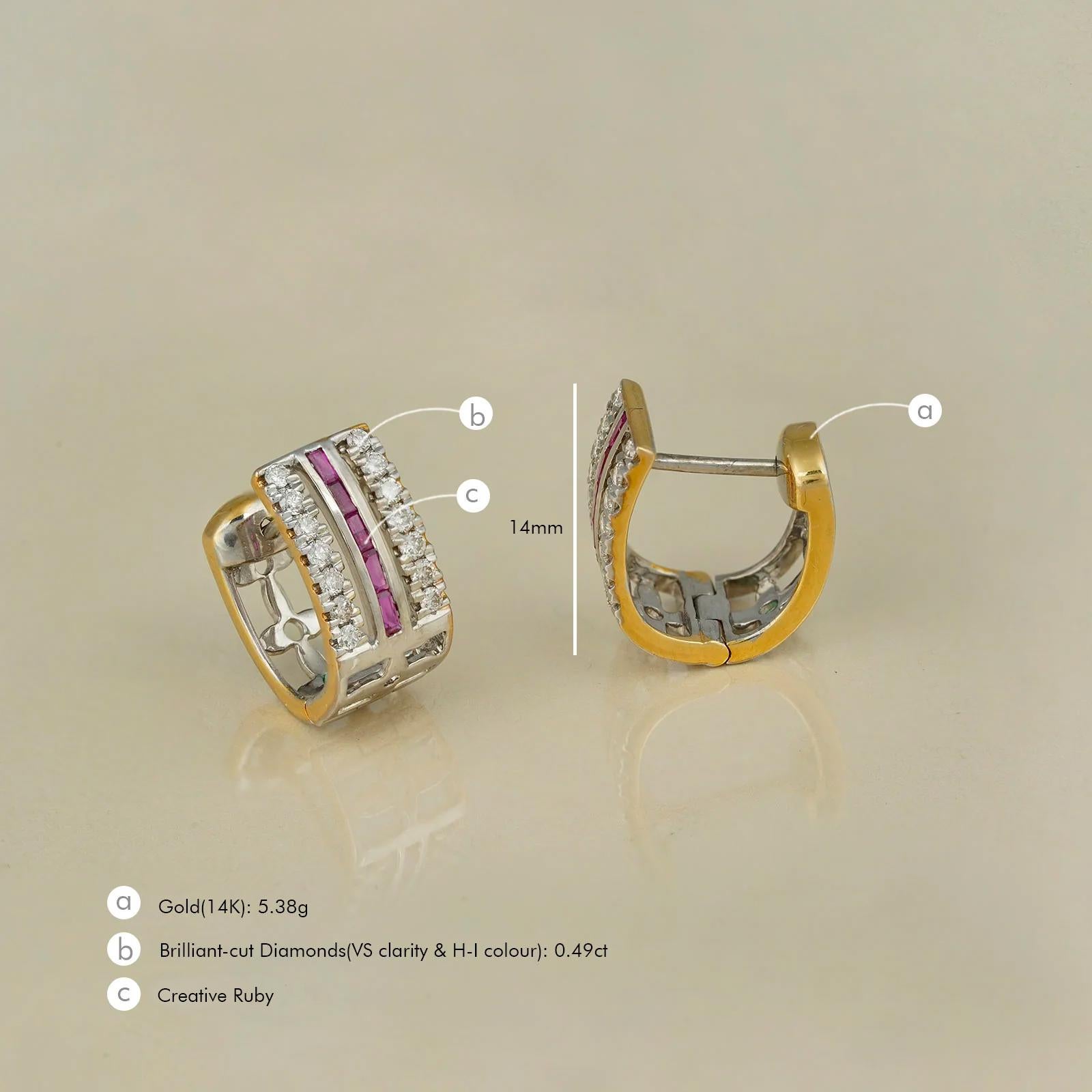 Women's Moi Freida Gold Ruby and Diamond Clip Earrings For Sale