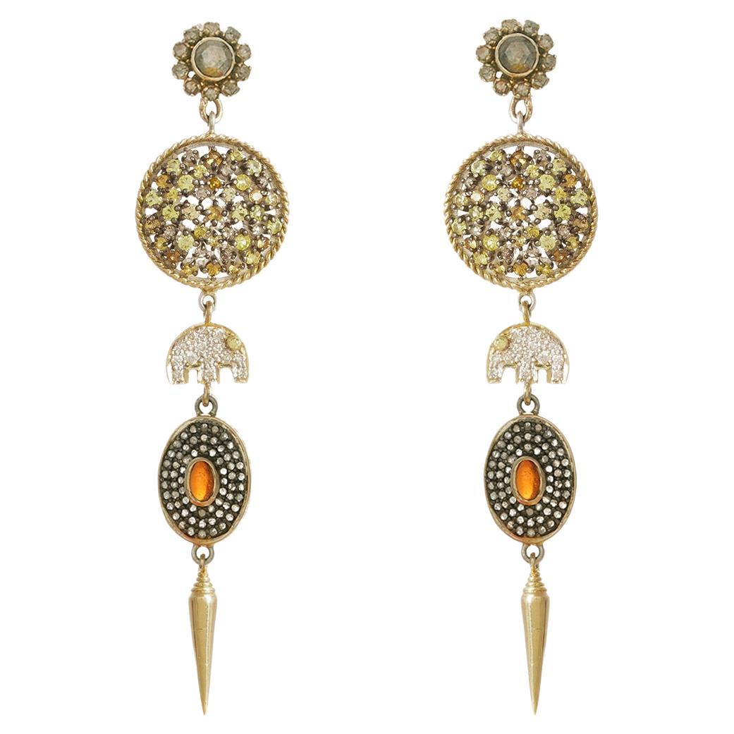 Moi Zora Gold Diamond and Sapphire Earrings For Sale