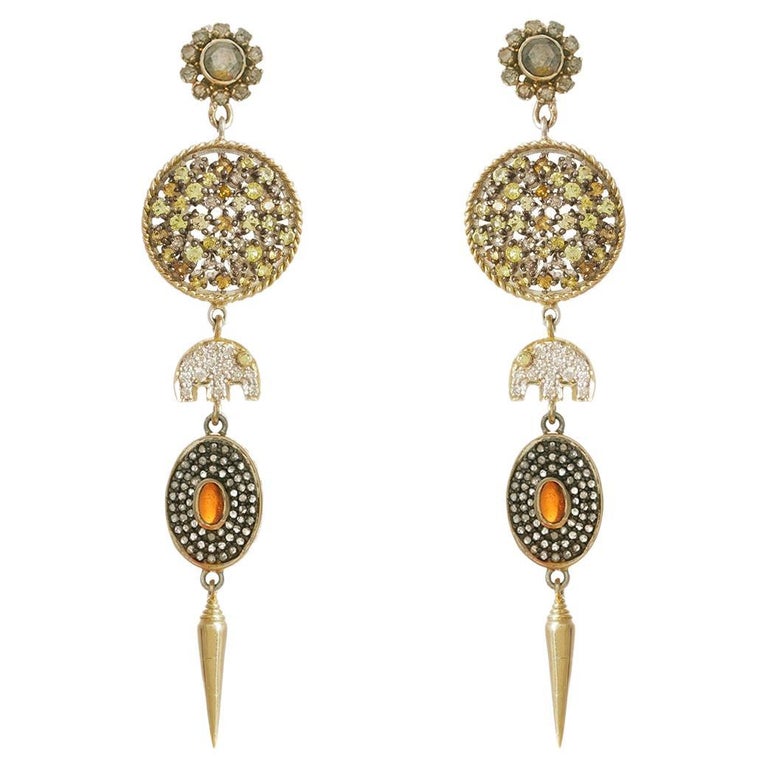 Moi Zora Gold Diamond And Sapphire Earrings