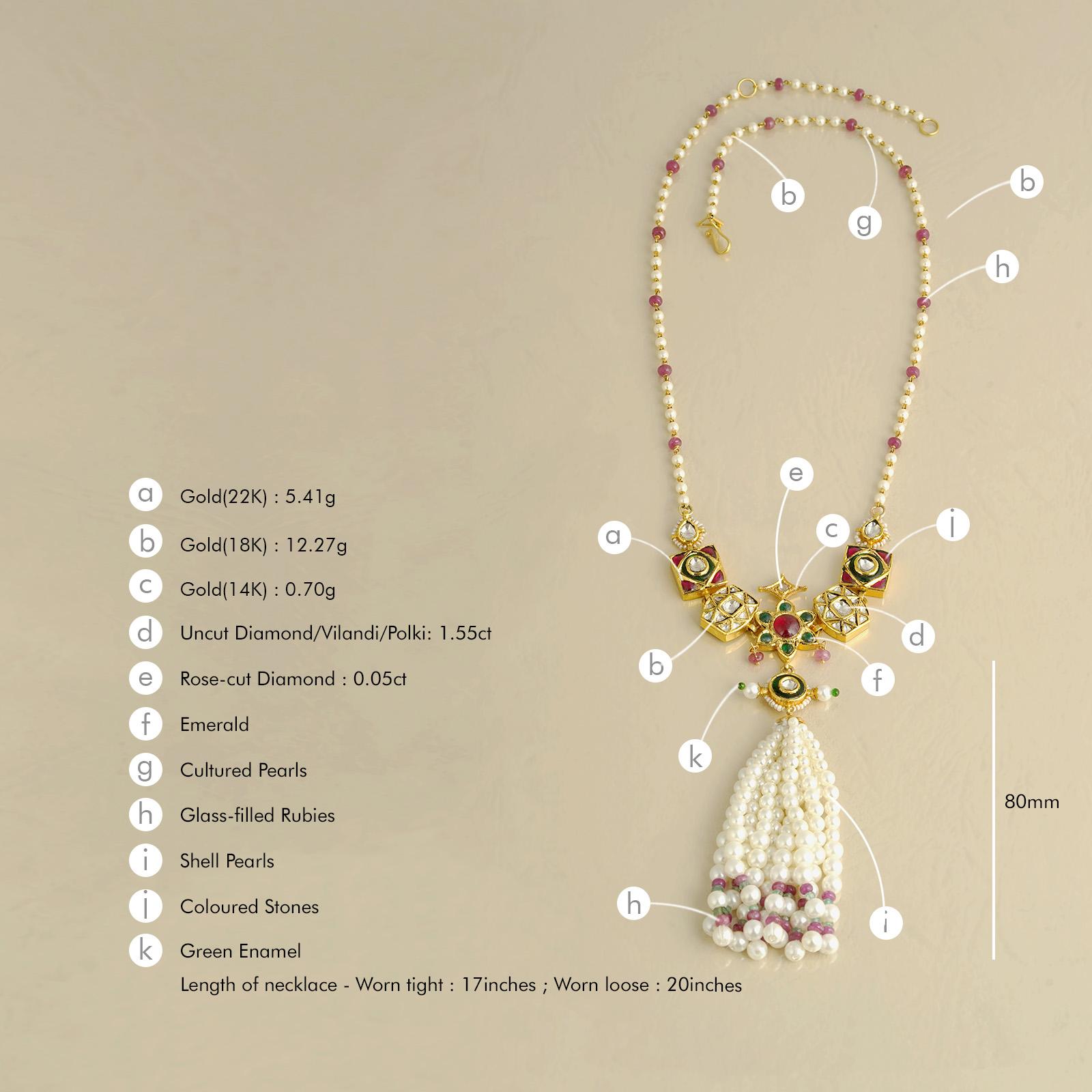 Moi Gold Sanchi-Halskette mit Quaste und Smaragd und Perle Damen im Angebot