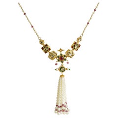 Moi Gold Sanchi Emerald and Pearl Tassel Necklace