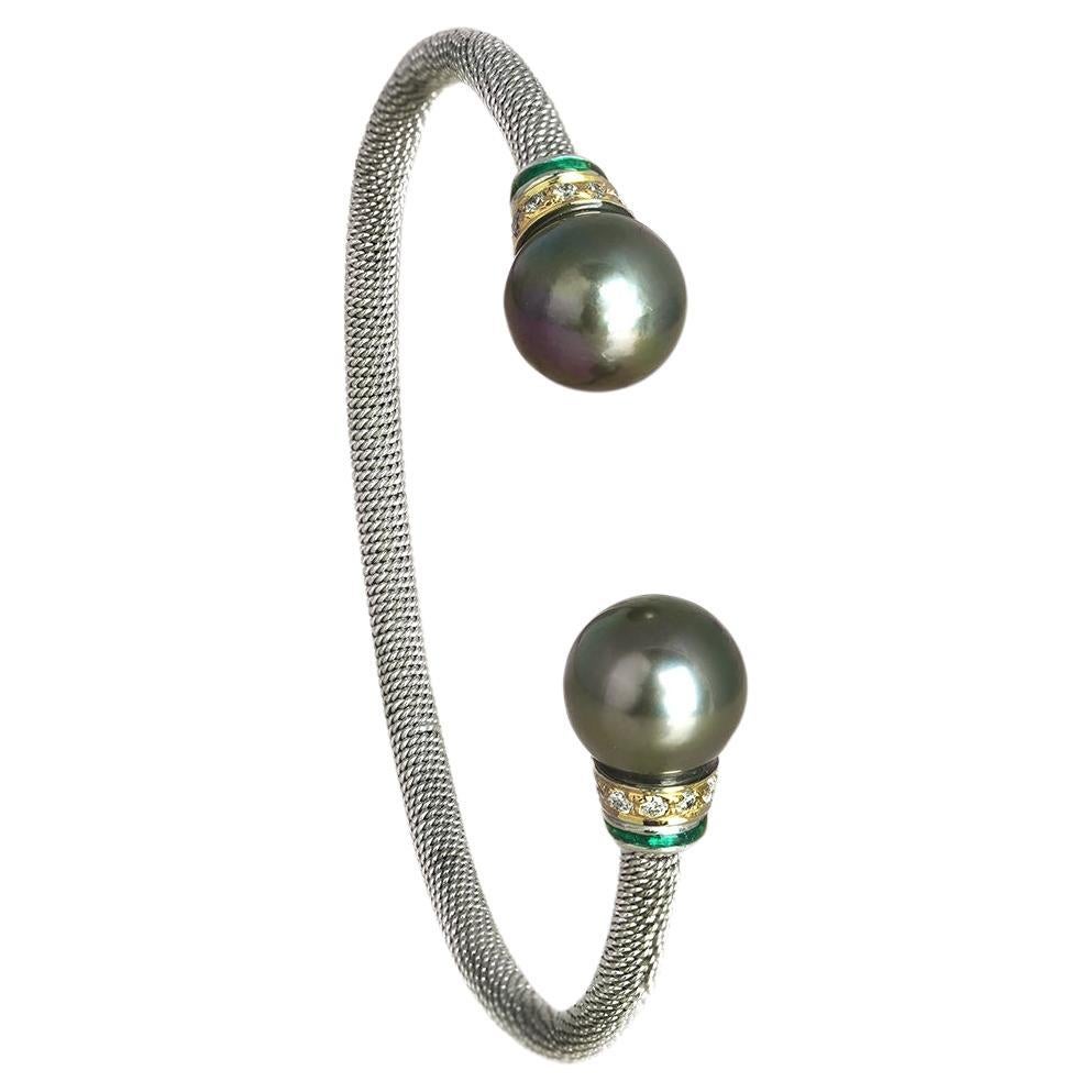 Moi Grace Aschenbecher-Armband aus Gold mit Diamanten und Perlen im Angebot