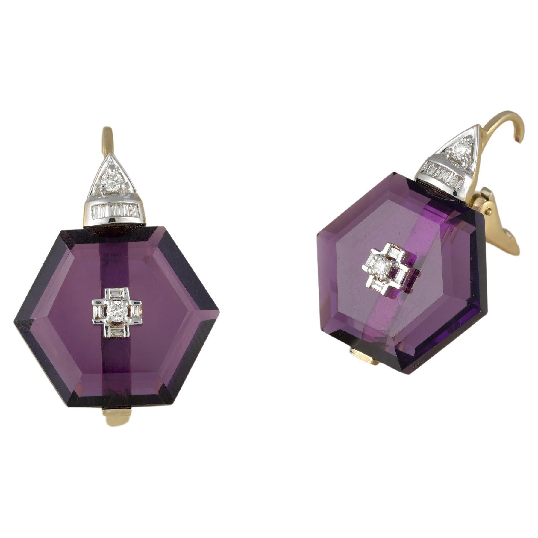 Pendientes Moi Hexa Amatista y Diamante
