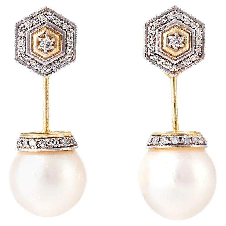 Boucles d'oreilles Moi Hexa en or, diamants et perles des mers du Sud
