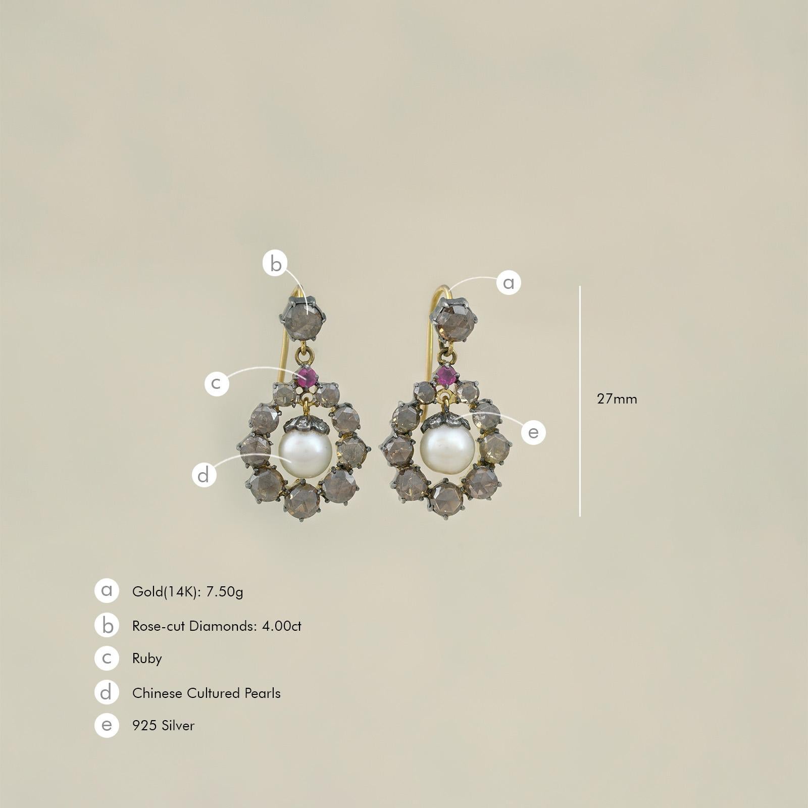 Moi Indra Vintage Gold and Diamond Ruby Earrings For Sale 1
