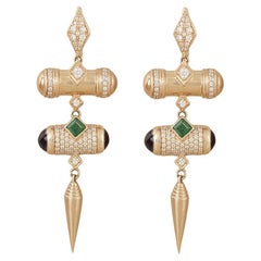 Moi Isabel Gold Diamond Emerald Chandelier Earrings