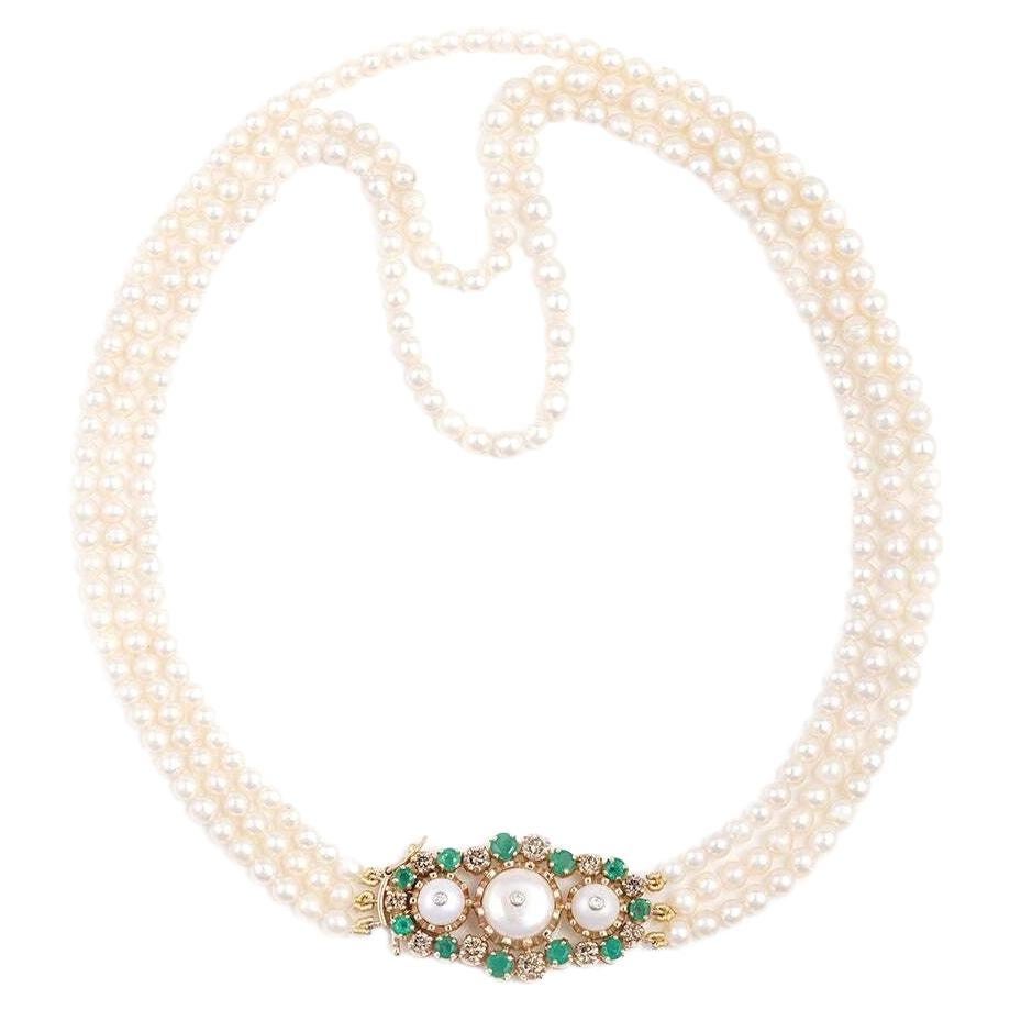Moi Jackie Collier multicouches en or champagne, diamant, émeraude et perle