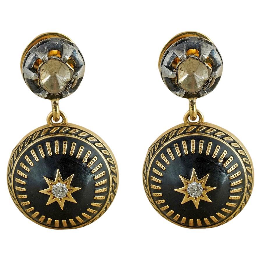 Moi Joya Gold Diamond and Black Enamel Earring