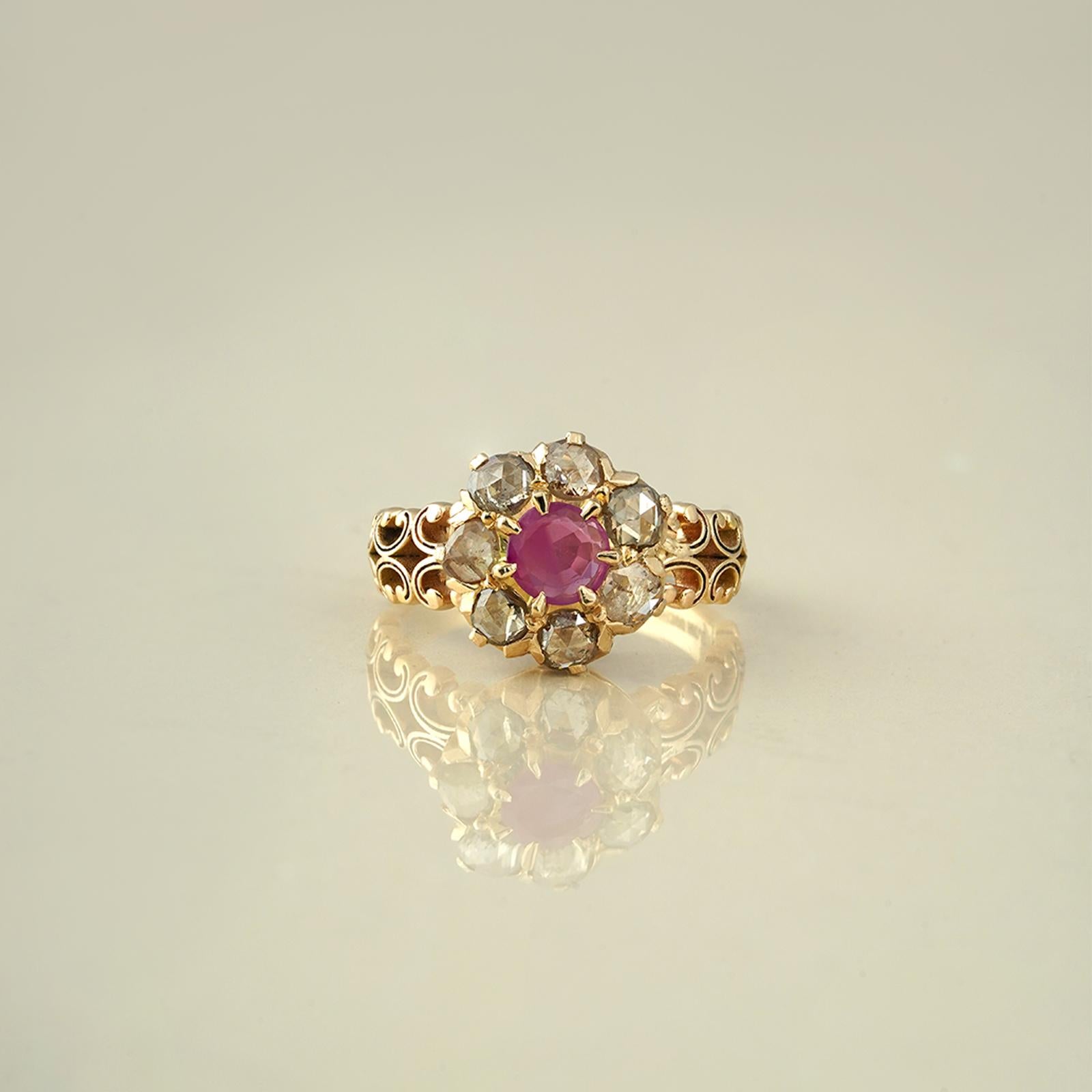 For Sale:  Moi Juliet Gold Diamond and Ruby Engagement Ring 4
