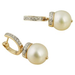 Pendientes Gota Moi de Oro de Junio con Diamantes y Perlas del Mar del Sur