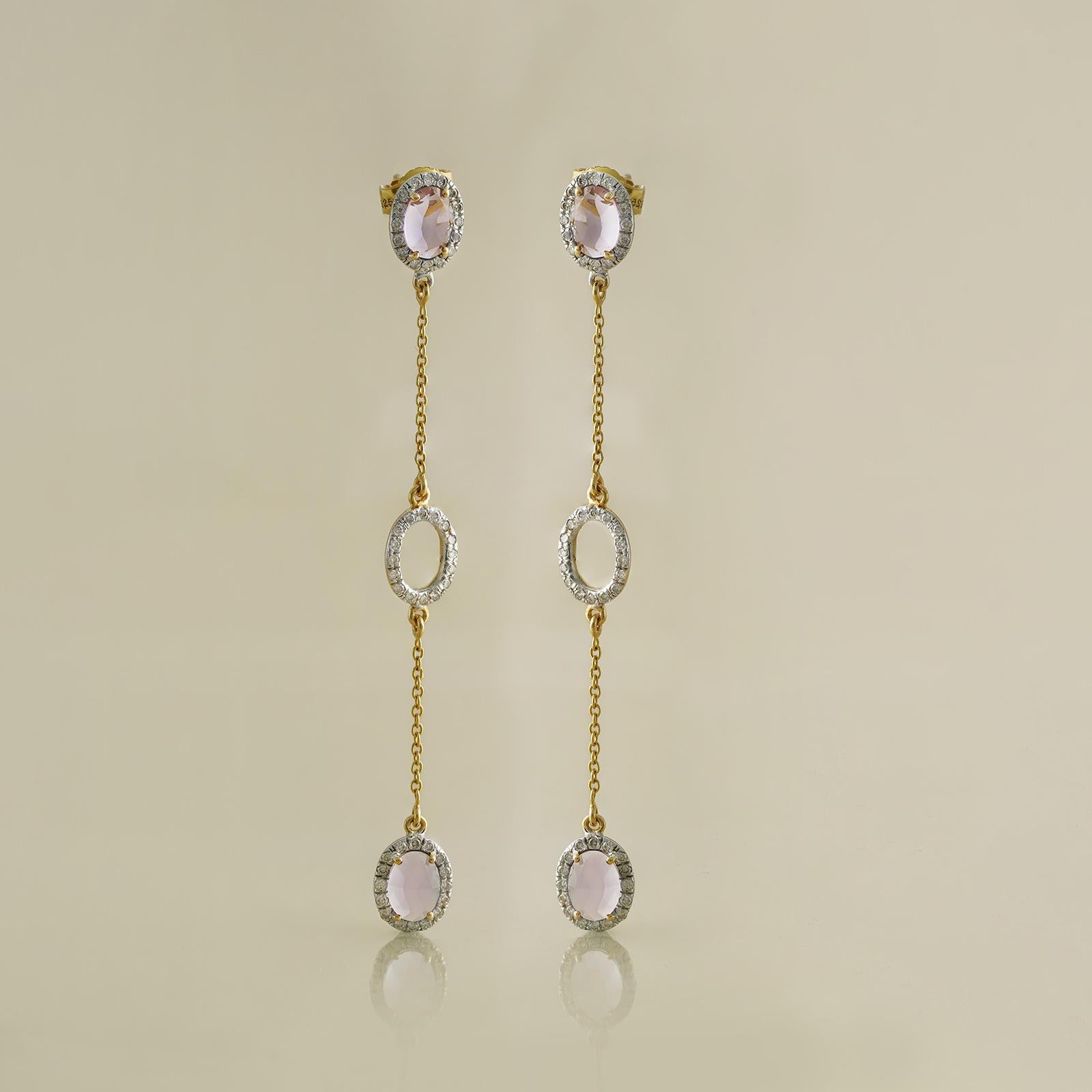 Brilliant Cut Moi Layla Gold Diamond and Amethyst Earrings For Sale
