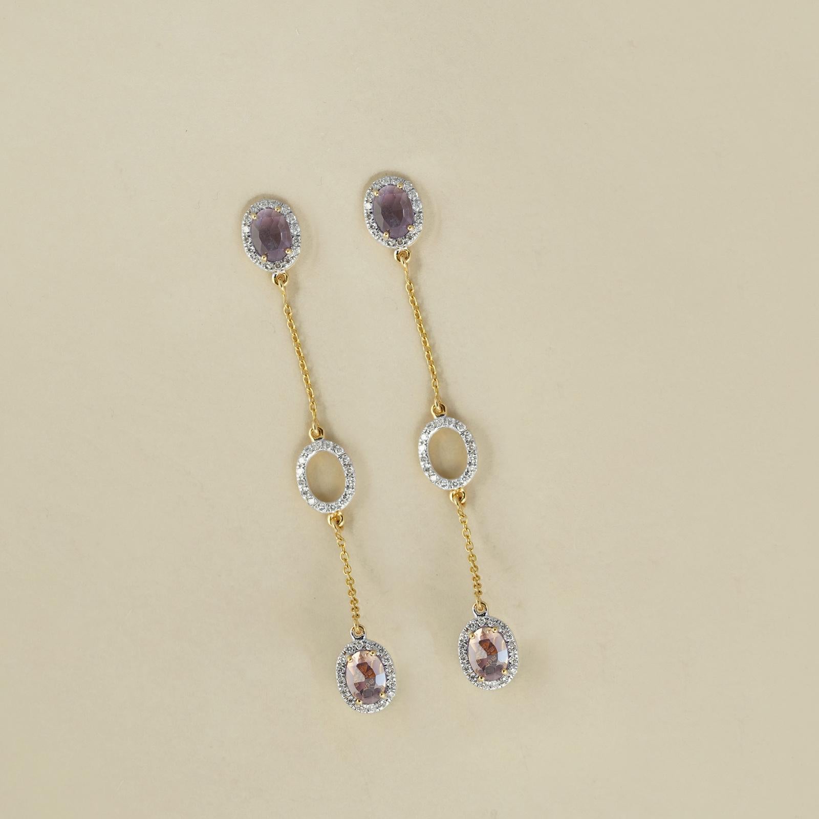 Women's or Men's Moi Layla Gold Diamond and Amethyst Earrings For Sale