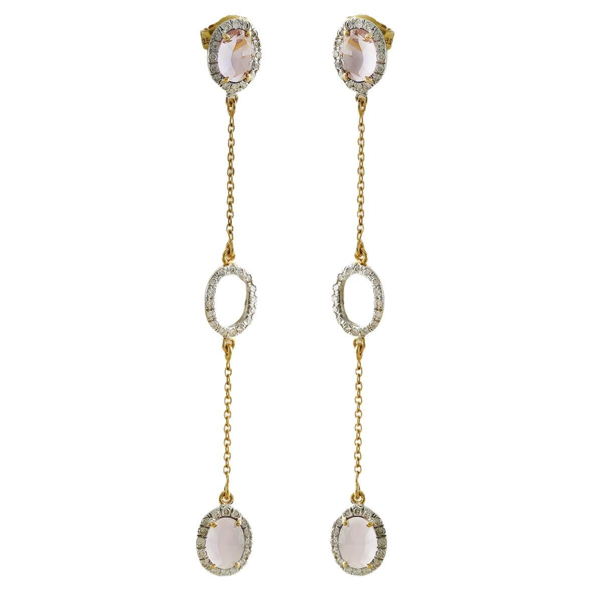Moi Layla Gold Diamond and Amethyst Earrings For Sale