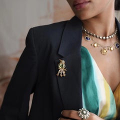 Moi Lovebird Gold Diamond and Green Amethyst Brooch and Pendant