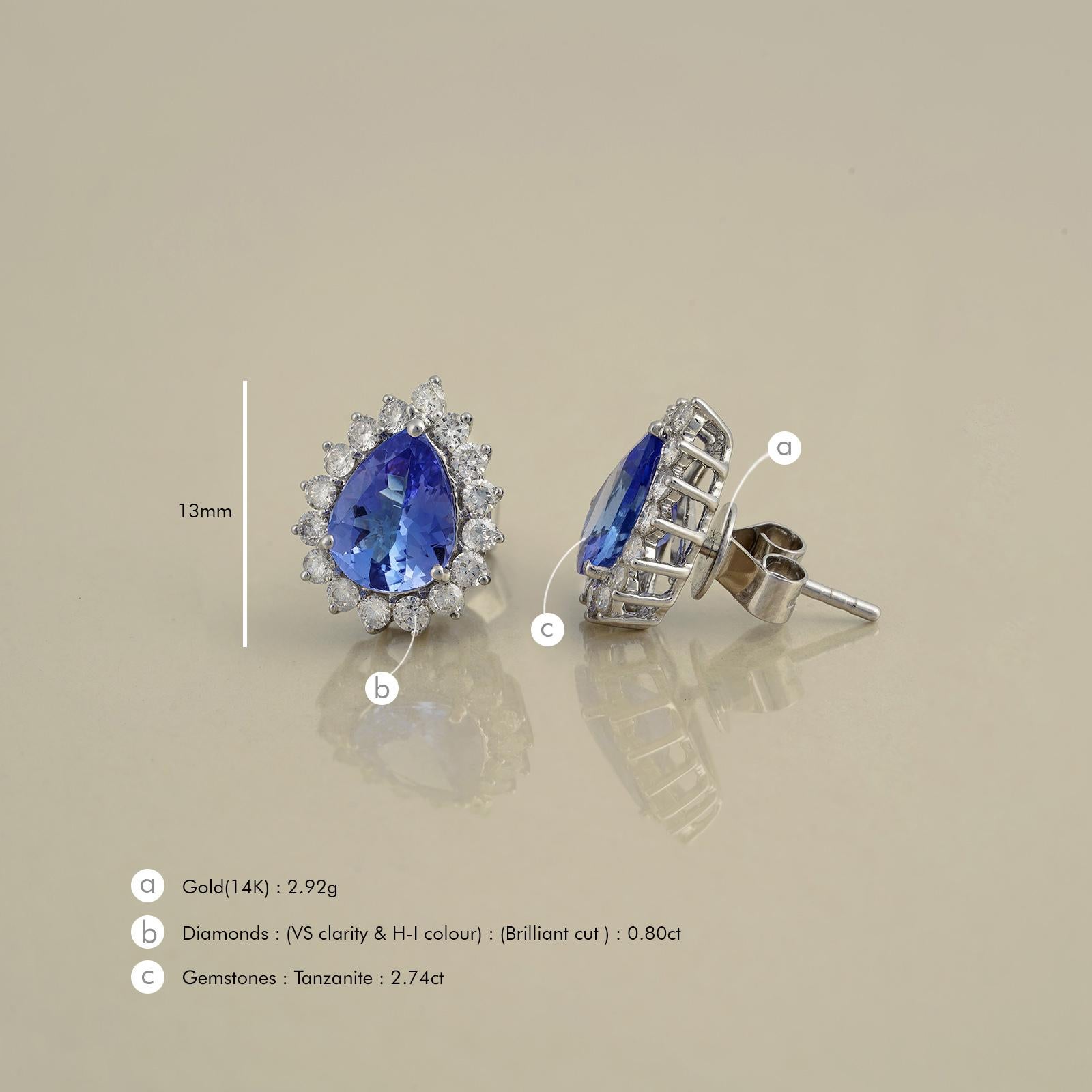 Moi Lucy Gold Diamond and Tanzanite Ear Studs In New Condition For Sale In Lawrenceville, GA