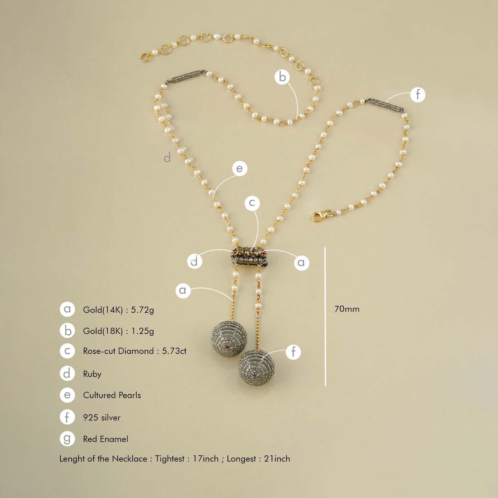 Moi Luna Gold-Diamant-Rubin-Brosche und Halskette im Angebot 3