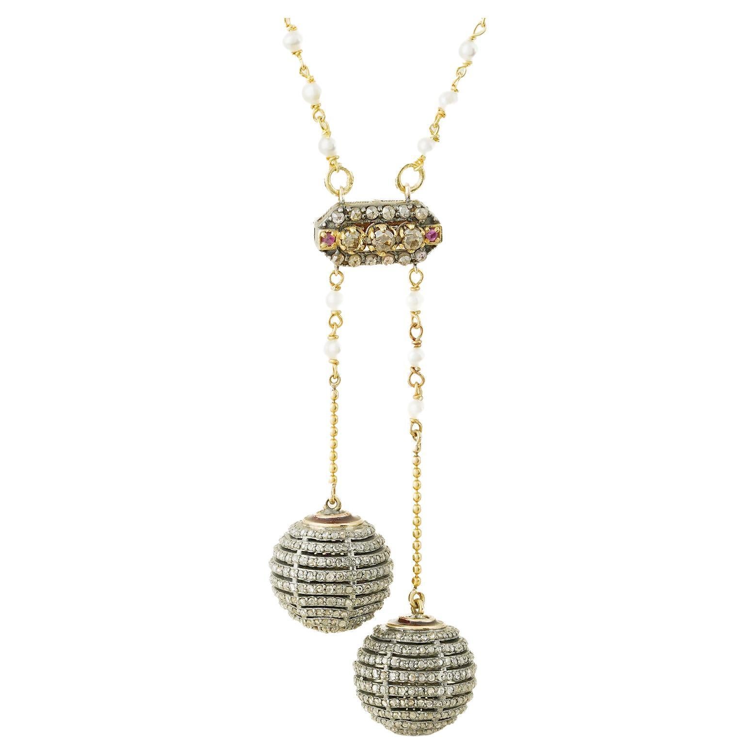 Moi Luna Gold-Diamant-Rubin-Brosche und Halskette im Angebot