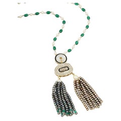 Moi Maria Tassel Pearl and Diamond Necklace
