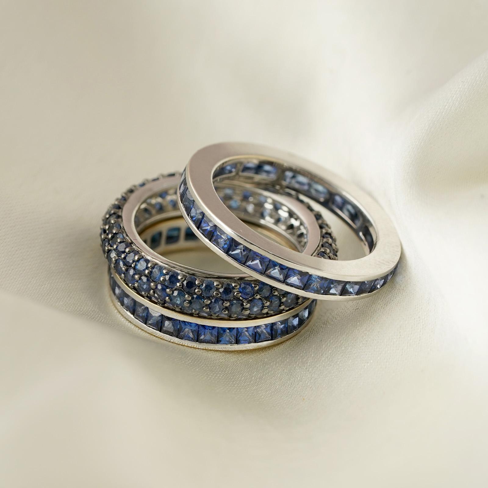 For Sale:  Moi Mila Blue Sapphire Stackable Ring Set 2