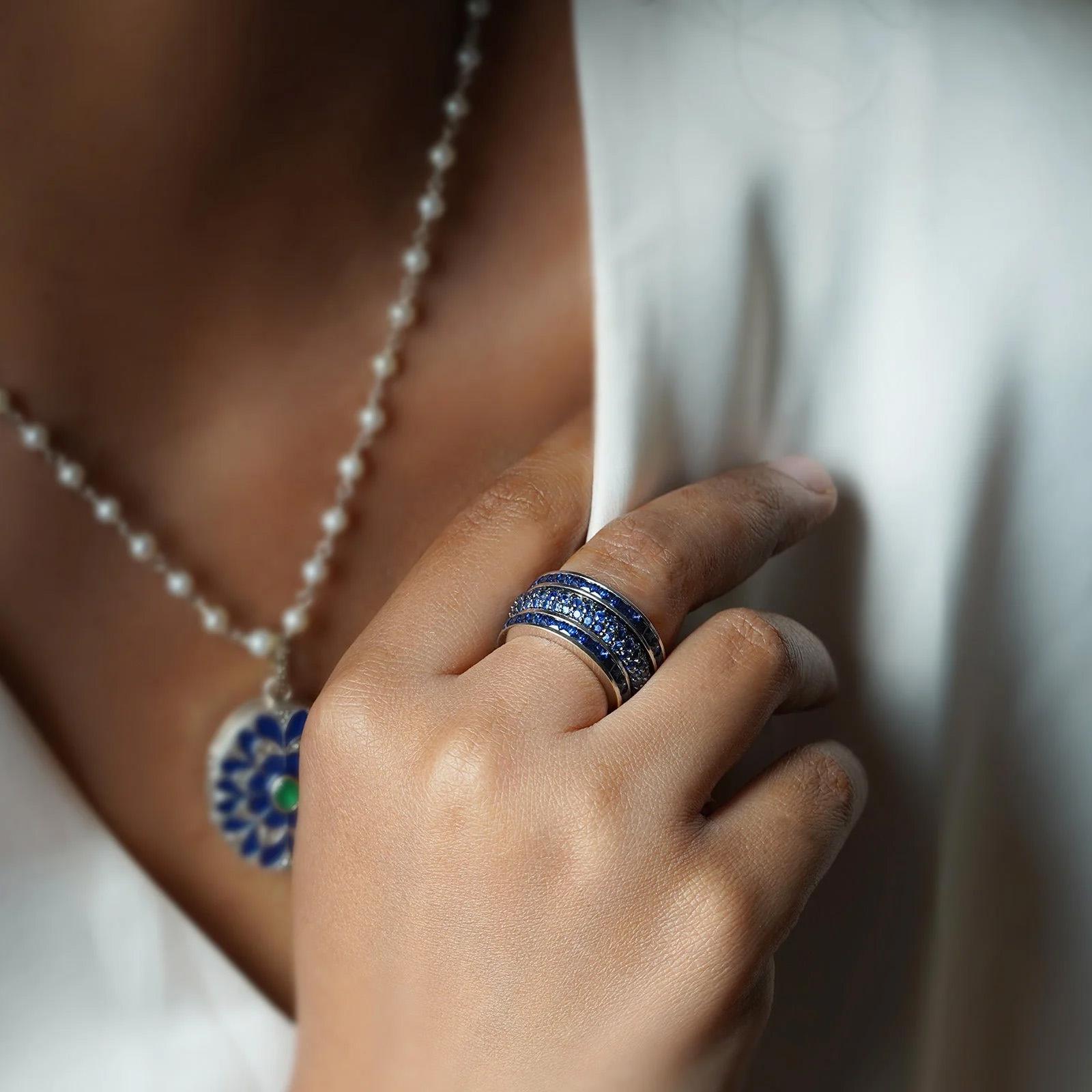 For Sale:  Moi Mila Blue Sapphire Stackable Ring Set 3