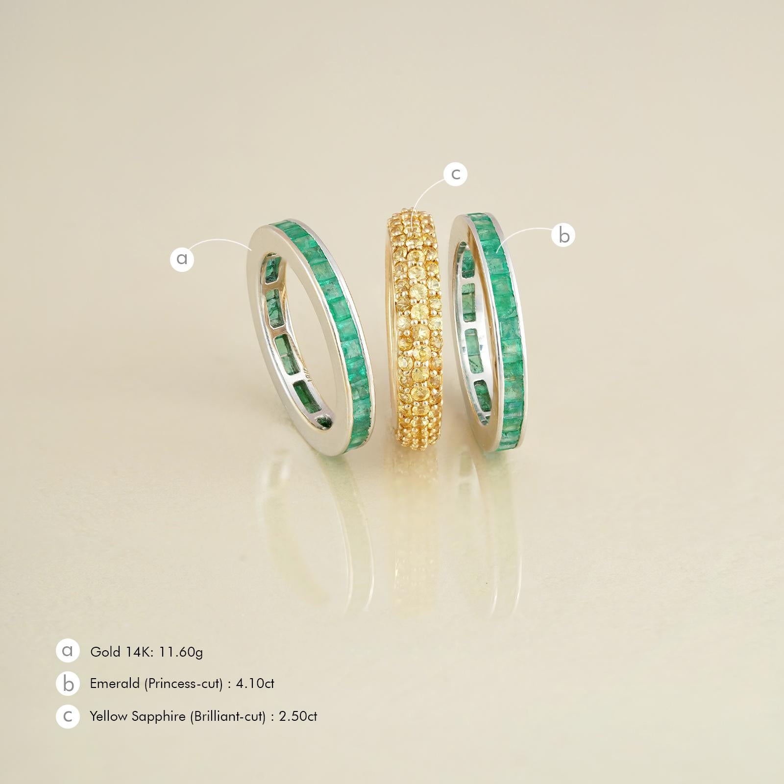 For Sale:  Moi Mila Emerald and Yellow Sapphire Stackable Ring Set 6