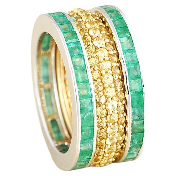 For Sale:  Moi Mila Emerald and Yellow Sapphire Stackable Ring Set