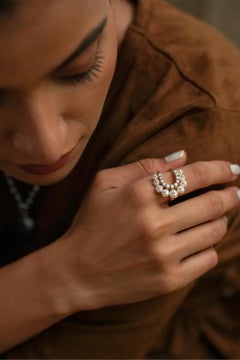 Moi Karlie Gold Diamond and Pearl Cocktail Ring