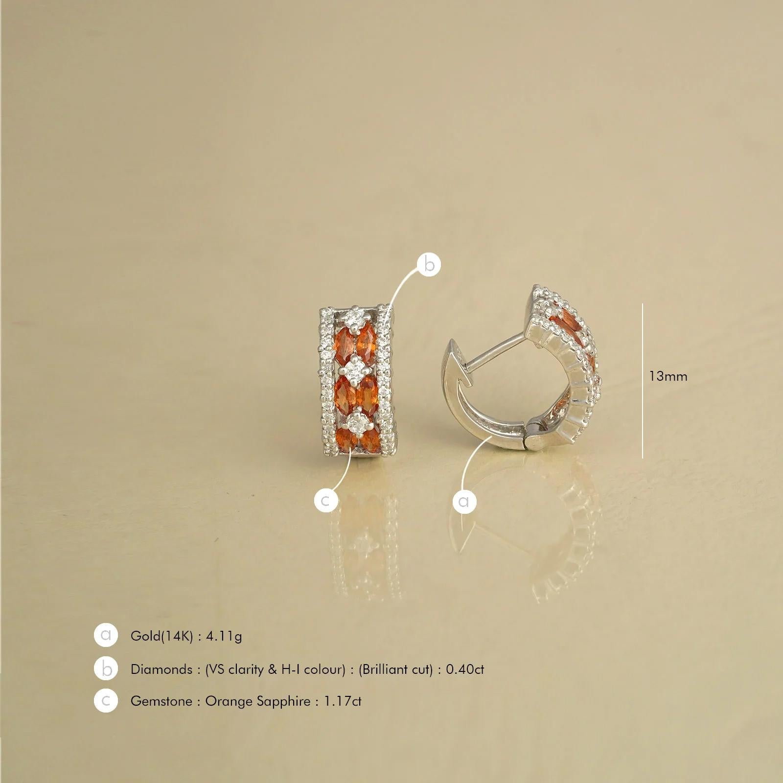 Boucles d'oreilles Moi Phoebe en or, diamants et saphirs orange en vente 1