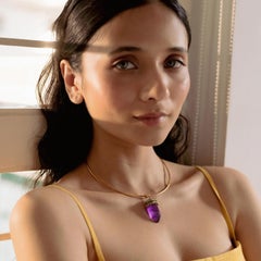 Moi Promise Gold Diamond Emerald and Purple Amethyst Torque Pendant Necklace