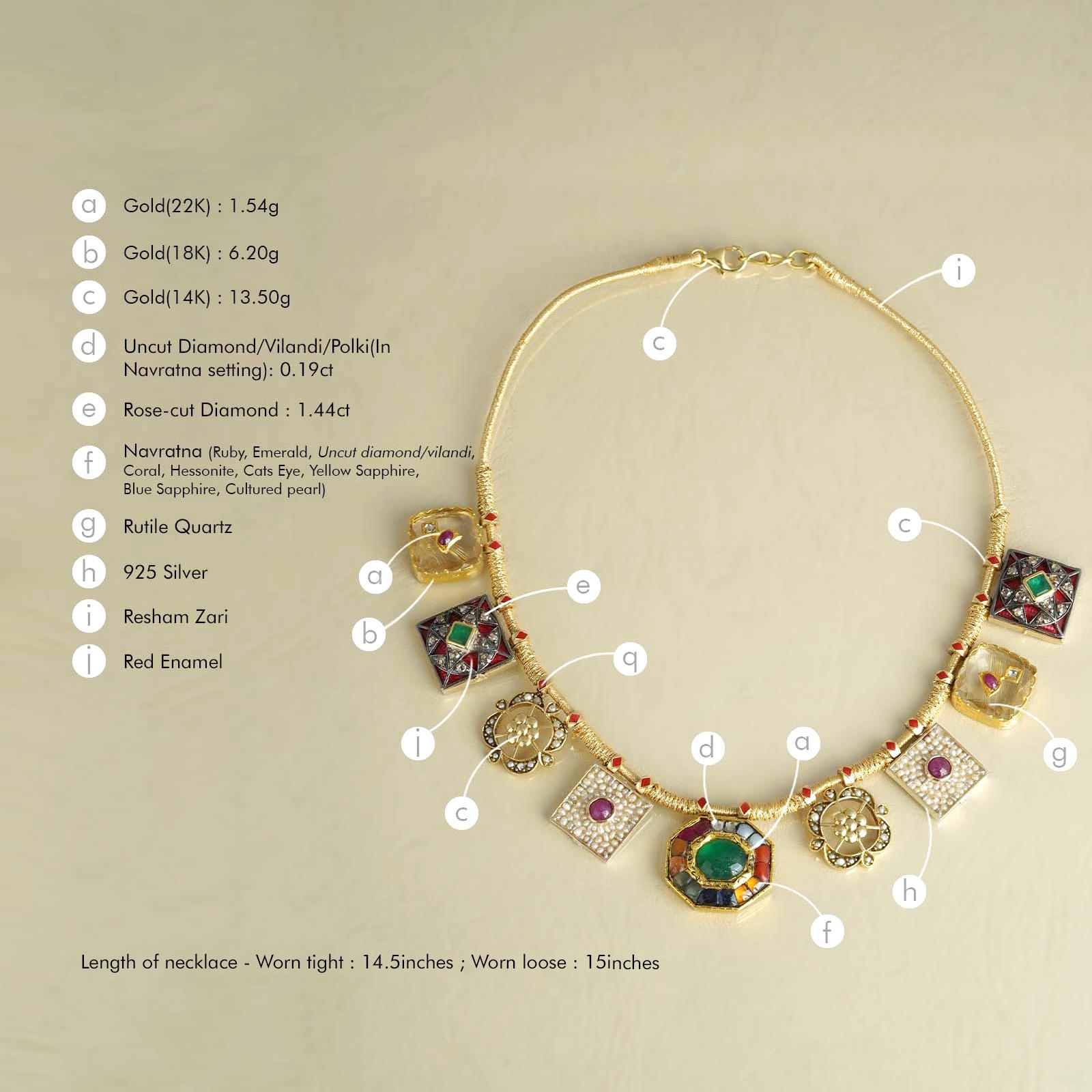 Moi Qutub Multi Edelsteine Gold Halskette für Frauen Damen im Angebot