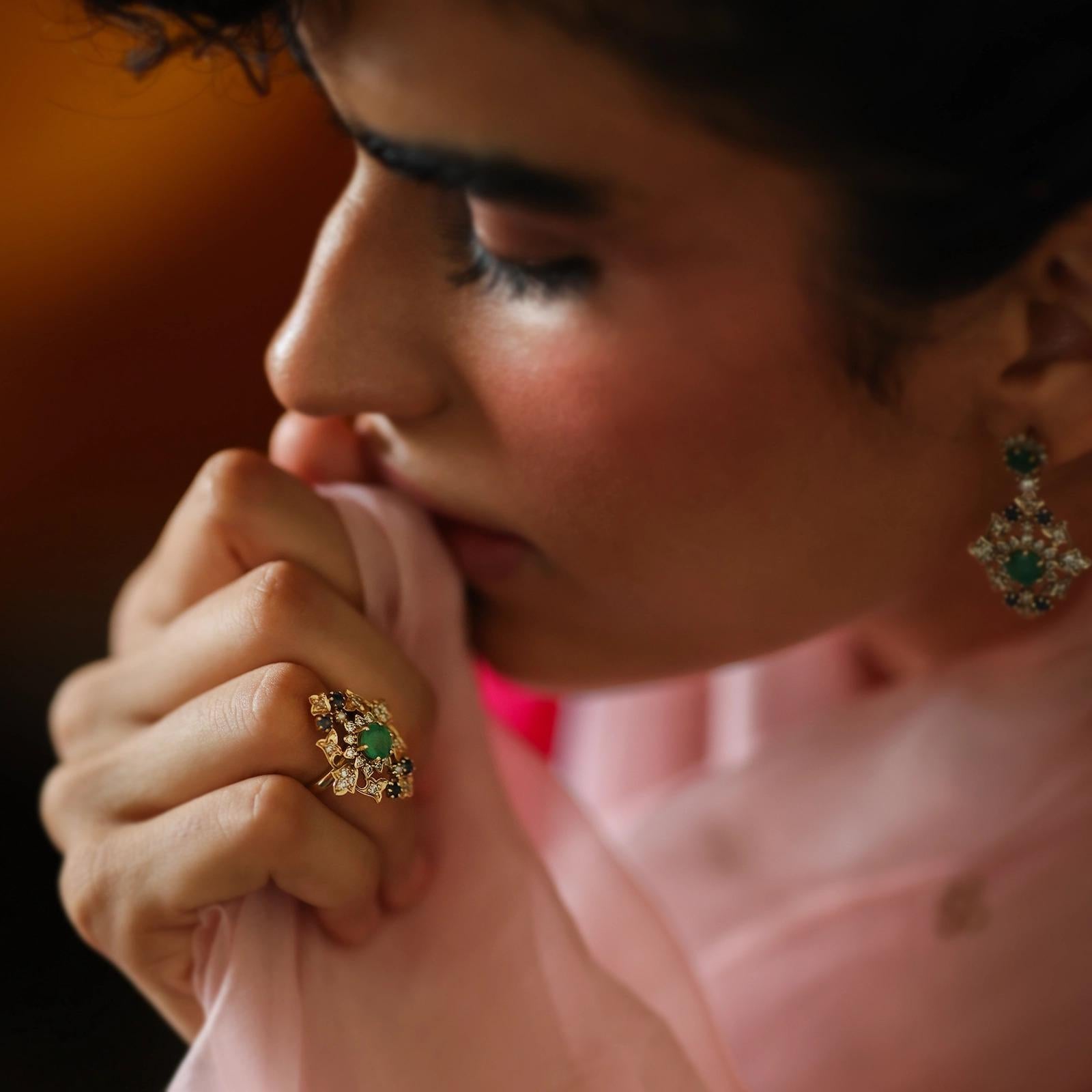 For Sale:  Moi Raha Gold Diamond Emerald Sapphire and Pearl Ring 4