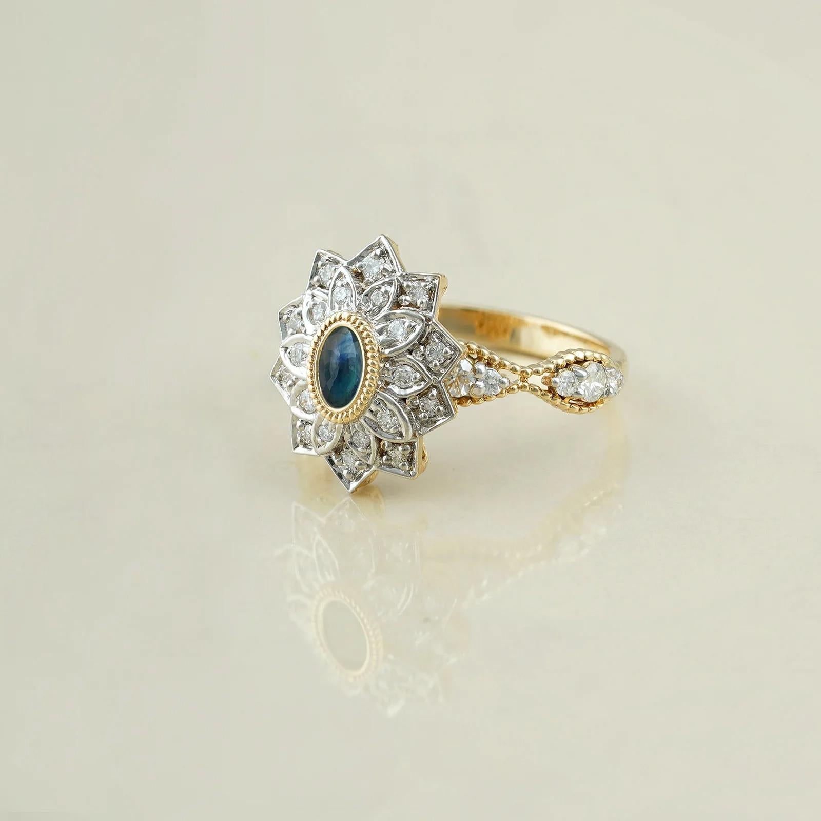 For Sale:  Moi Reha Gold Diamond and Blue Sapphire Engagement Ring 2