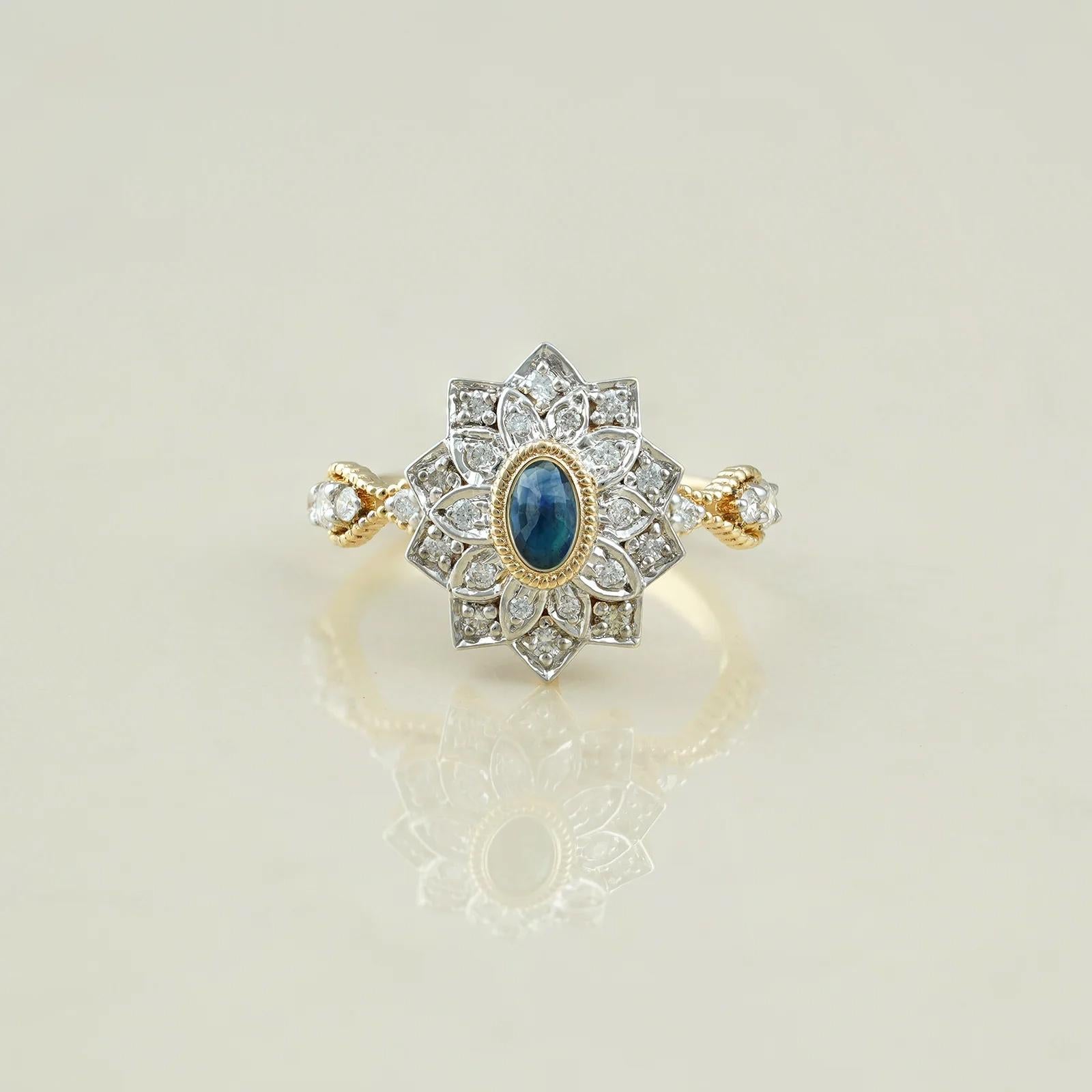 For Sale:  Moi Reha Gold Diamond and Blue Sapphire Engagement Ring 4