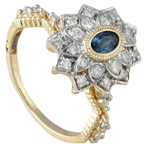 For Sale:  Moi Reha Gold Diamond and Blue Sapphire Engagement Ring