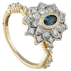 Moi Reha Gold Diamond and Blue Sapphire Engagement Ring