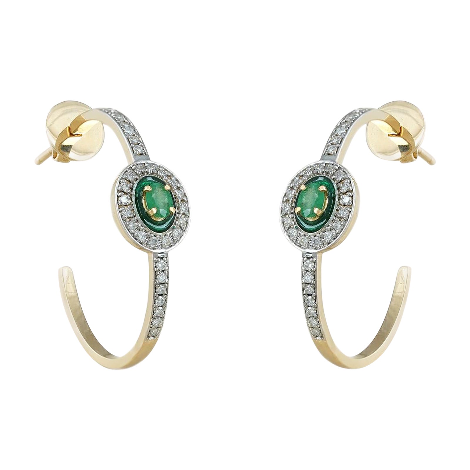 Pendientes de aro de oro con diamantes y esmeraldas Moi Runa