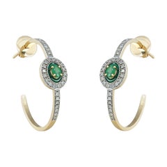 Moi Runa Gold Diamond and Emerald Hoop Earrings