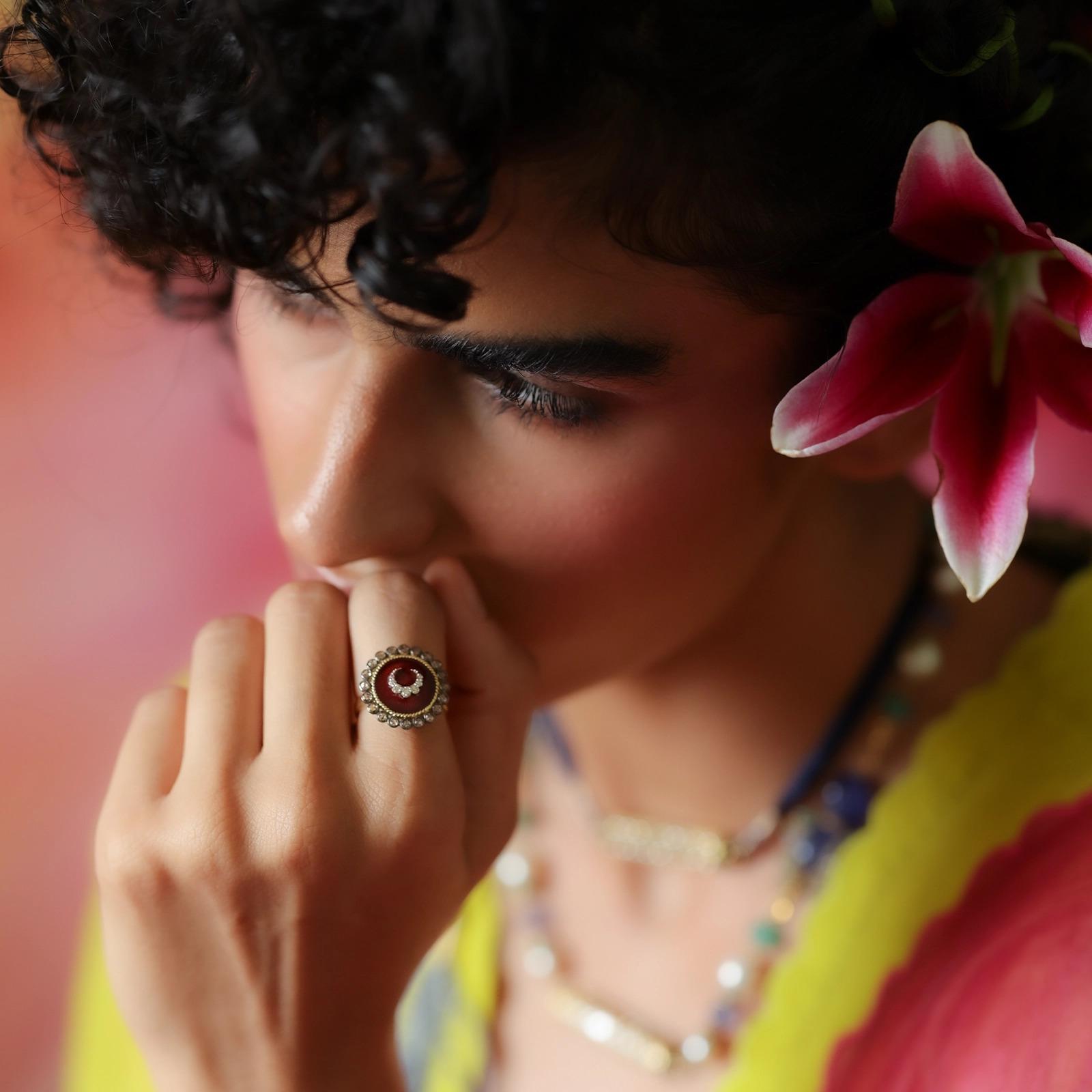 For Sale:  Moi Sarai Gold Silver Diamond and Enamel Ring 2