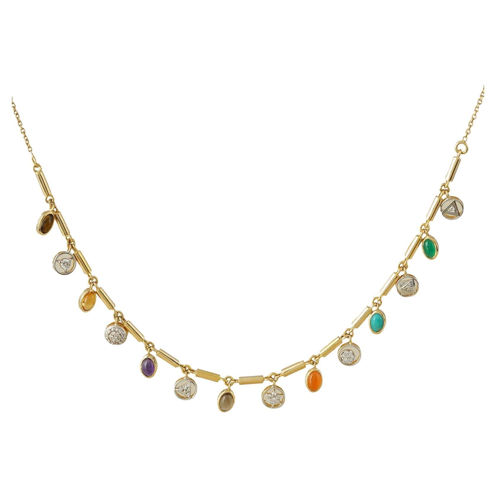 Moi Shakti Gold Diamond and Gemstone Necklace For Sale