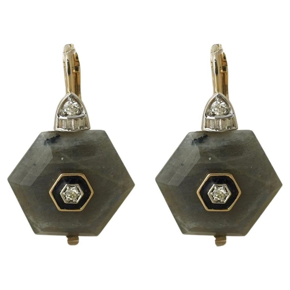 Moi Sia Gold Diamond and Labrodorite Earrings For Sale