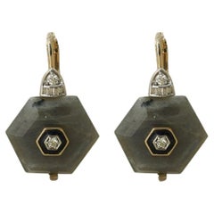 Moi Sia Gold Diamond and Labrodorite Earrings