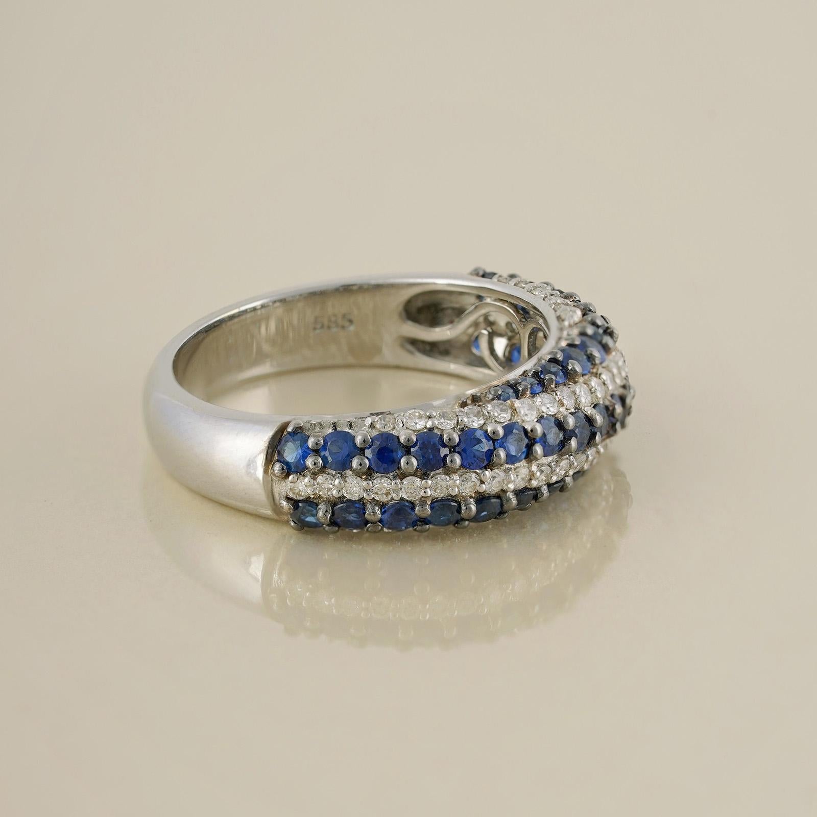For Sale:  Moi Susan Gold Diamond and Blue Sapphire Band Ring 4