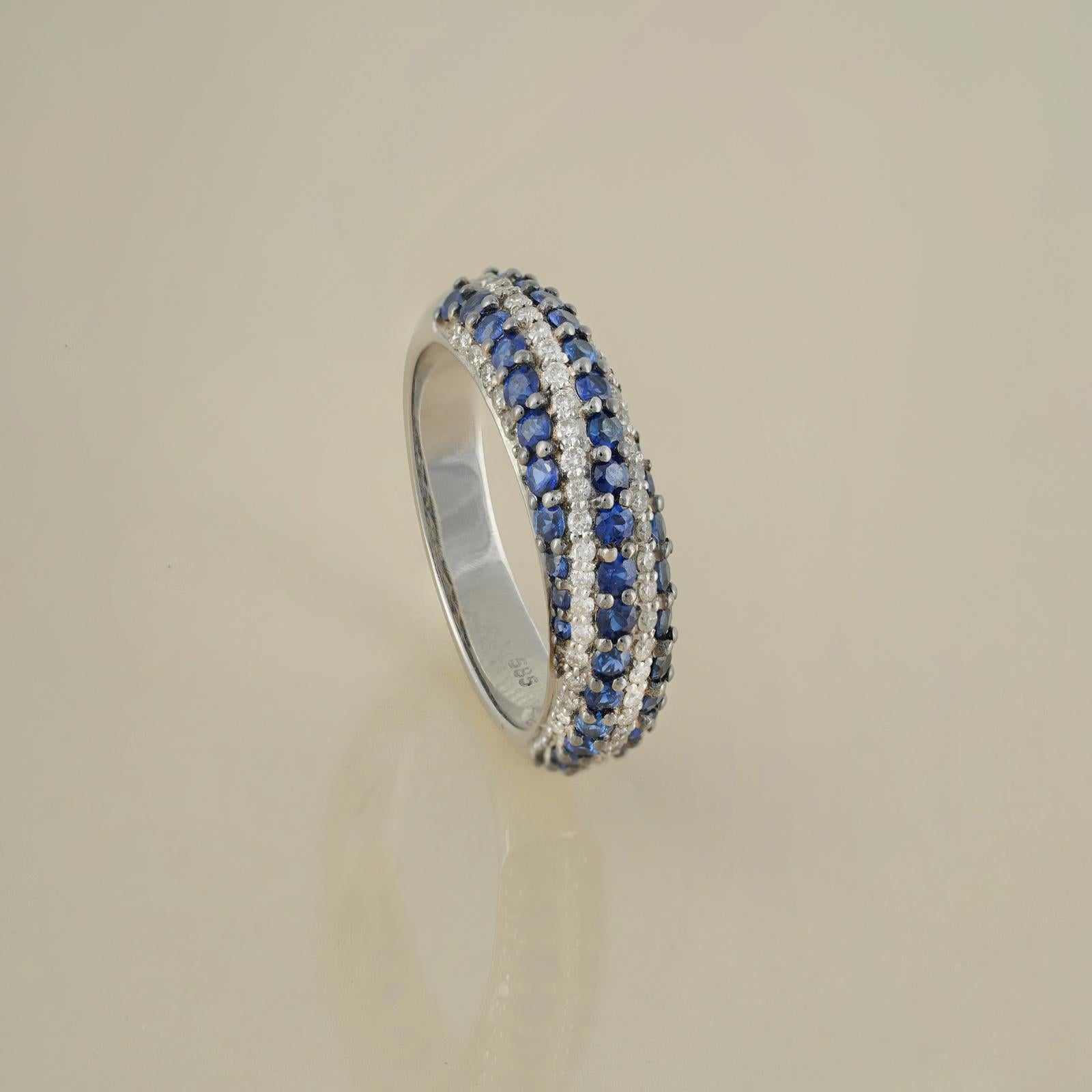 For Sale:  Moi Susan Gold Diamond and Blue Sapphire Band Ring 5