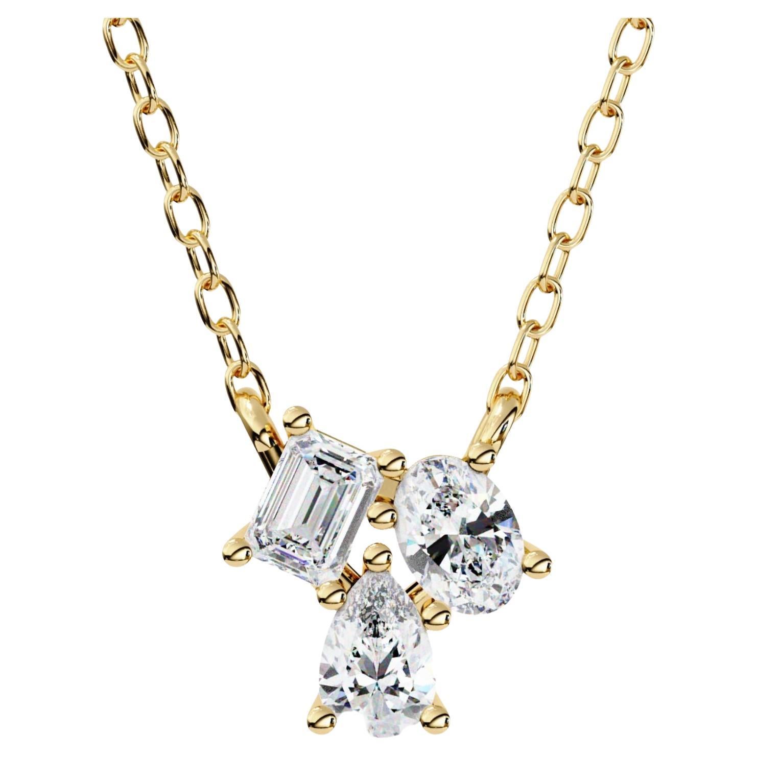 Moi Toi Pendant Cluster Diamond Pendant, 14k Solid Gold, Emerald Cut, SI GH